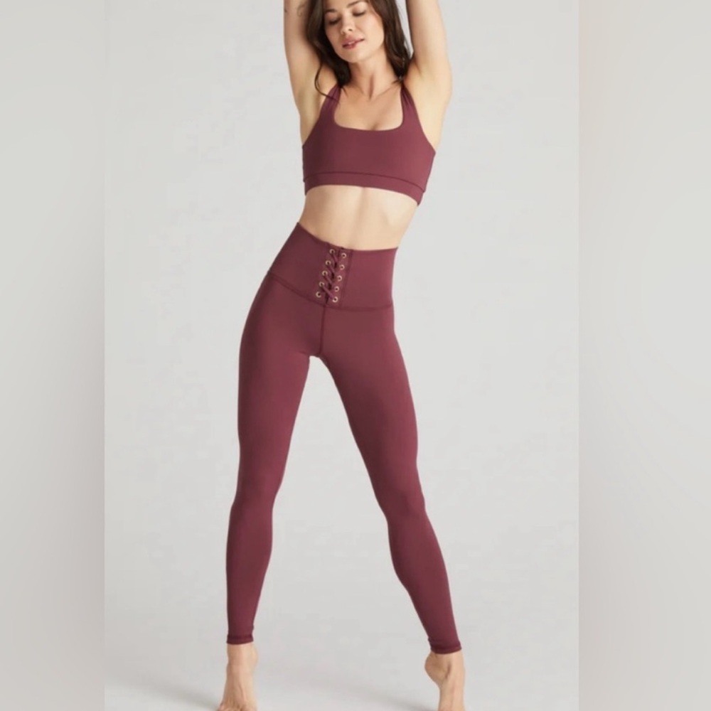 Strut-This Kennedy Lace Up Leggings - Burgundy